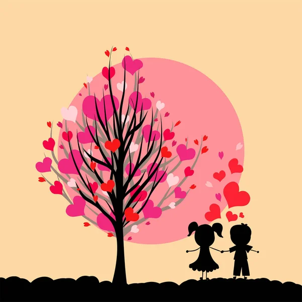 Concept Valentine Day Two Enamored Love Tree Spring Season Vector — Stock Photo, Image