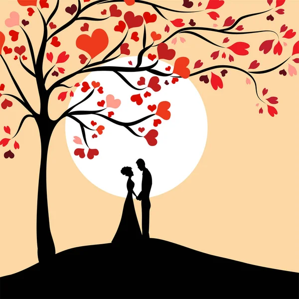 Concepto San Valentín Dos Enamorados Bajo Árbol Amor Ilustración Vectorial — Foto de Stock