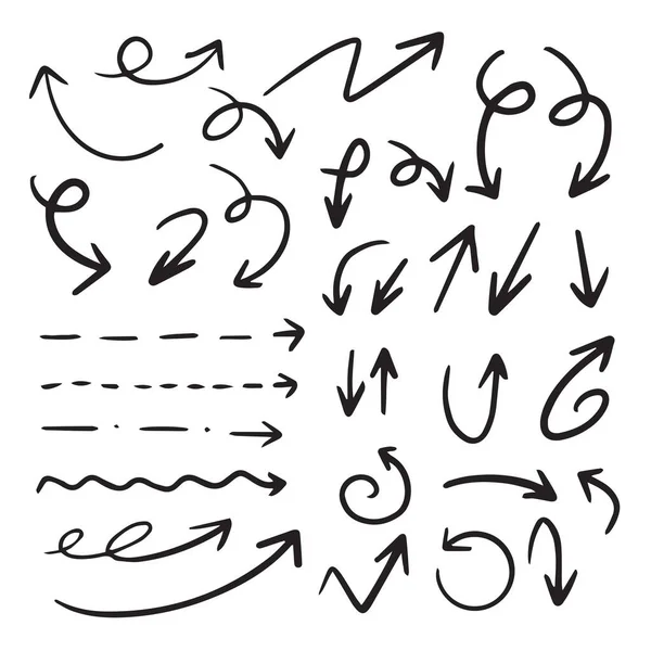 Handgezeichnete Pfeilmarkierungen Markieren Symbole Vektor Sketch Kritzelstil — Stockfoto