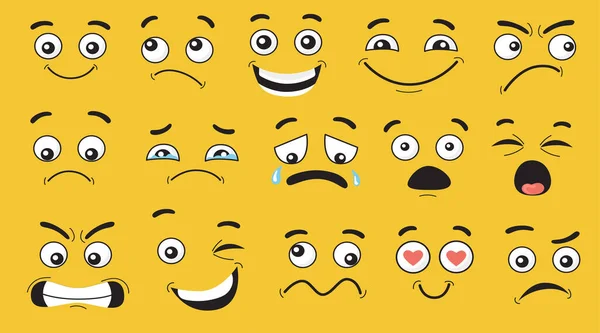 Roliga Och Känslor Tecknade Komiska Ansikten Gul Bakgrund Vektor Illustration — Stockfoto