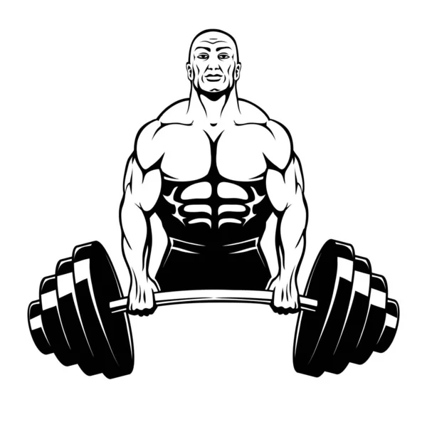 Muscle Man Bodybuilder Met Een Grote Lange Halter Met Grote — Stockfoto