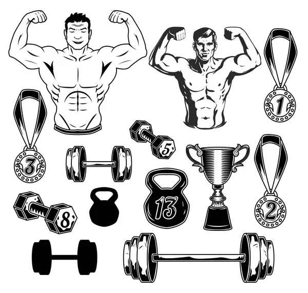 Gym Fitness Elements Set Set Vintage Fitness Designed Elements Vector — Stock Photo, Image