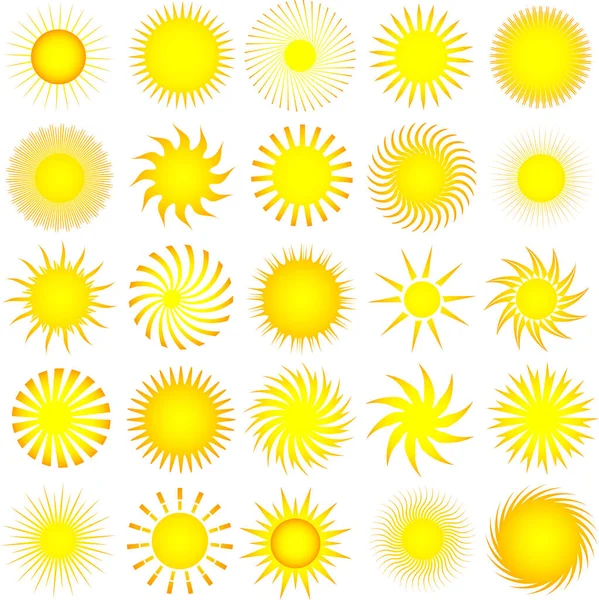 太陽のアイコンセット 黄色の太陽の星のアイコンコレクション 白地に隔離されてる ベクターイラスト — ストック写真