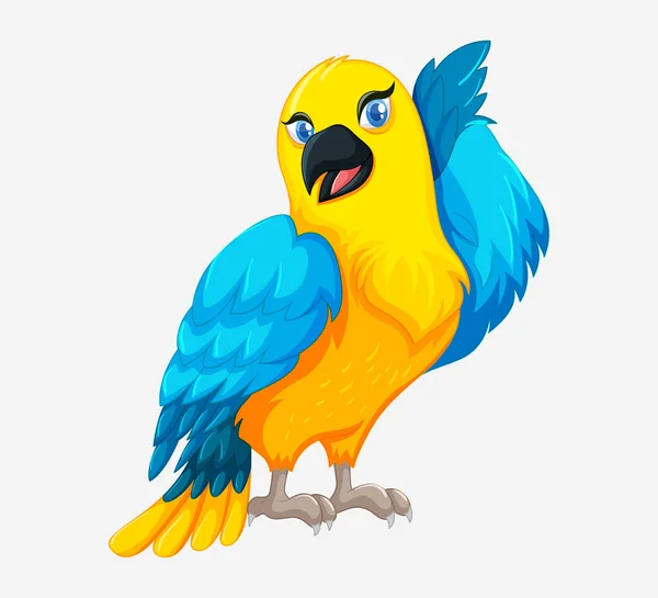 Roztomilý Papoušek Pták Kreslený Znak Ilustrace — Stockový vektor