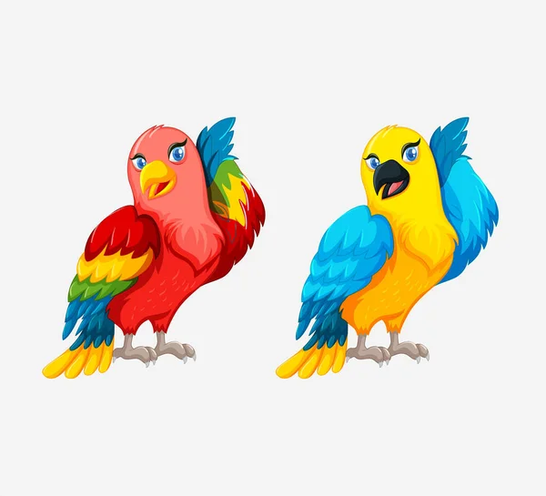 Bunte Papageien Cartoon Vektor Illustration — Stockvektor
