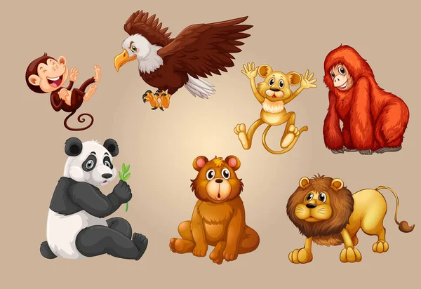 Colección Animales Dibujos Animados Animales Lindos Conjunto Dibujos Animados Sobre — Vector de stock