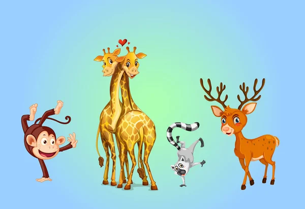 Conjunto Diferentes Animales Lindo Conjunto Dibujos Animados Animales Ilustración Vectorial — Vector de stock