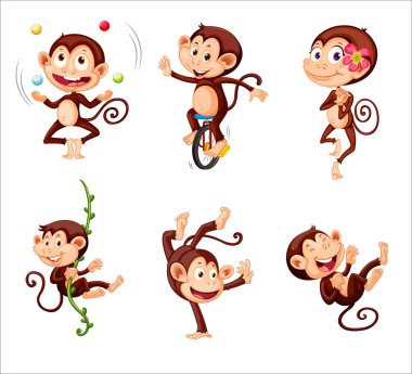 Bir grup maymun karakter. vektör illüstrasyonu