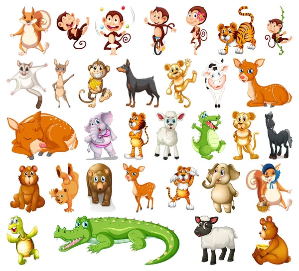 Conjunto Diferentes Animais Bonitos Ilustração Vetorial —  Vetores de Stock