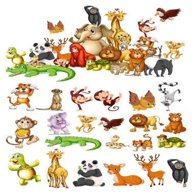 Set of animals isolated on white background clipart