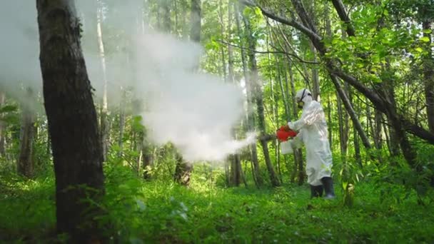 在森林中使用熏蒸器和杀虫剂消灭蚊子 — 图库视频影像