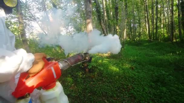 Using Pesticide Fumigator Hands First Person Mosquito Control — Stock Video