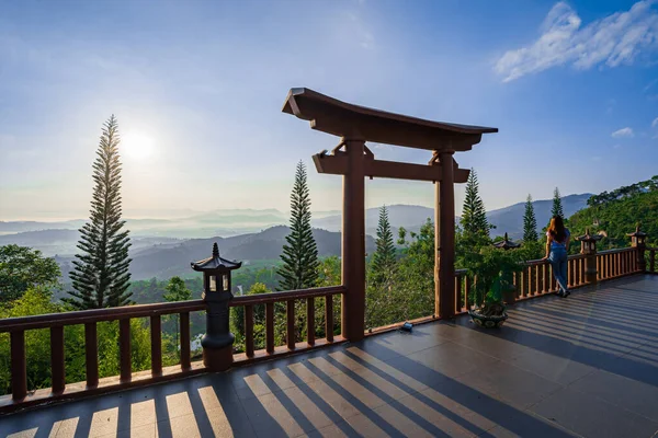 stock image Bao Loc, Vietnam - 02 May 2023: Beautiful morning at Temple Linh Quy Phap An with golden sunshine at Bao Loc town, Vietnam. Travel concept