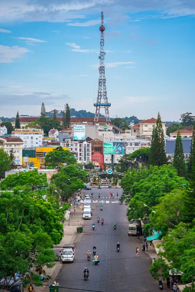 stock image Da Lat, Viet Nam - 3 June 2023: View from Da Lat Market in the morning, Traffic Center Landmark in Da Lat city, Da Lat is one of the tourist and entertainment cities in Vietnam