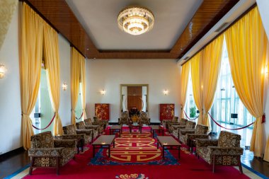 Ho Chi Minh, Viet Nam - 30 Haziran 2023: Birleşme Sarayı Konferans Salonu, Ho Chi Minh Şehri, Vietnam. Eskiden Bağımsızlık Sarayı olarak bilinen bir saraydı..