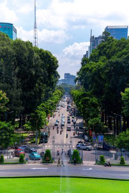 Ho Chi Minh, Viet Nam - 30 Haziran 2023: Yeniden Birleştirme Sarayı 'ndan, Ho Chi Minh Şehri, Vietnam veya Bağımsızlık Sarayı' ndaki (DINH THONG NHAT) bir dönüm noktası ve Güney Vietnam Cumhurbaşkanının işyeriydi..