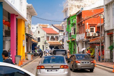 Malacca, Malezya - 14 Haziran 2024: Malacca 'nın eski kasabasındaki Jonker Caddesi gece gıda pazarı ile ünlüdür. UNESCO tarafından bir Dünya Mirası Alanı olarak tanınıyor. Turizm konsepti. Seyahat kavramı