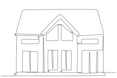 Üç katlı ağaçlı bir ev. Tek satırlık illüstrasyon.