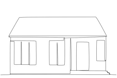 Üç katlı ağaçlı bir ev. Tek satırlık illüstrasyon.