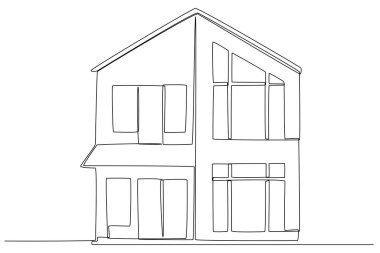 Üç katlı ağaçlı bir ev. Tek satırlık illüstrasyon.