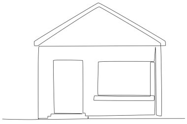 Üç katlı ağaçlı bir ev. Tek satırlık illüstrasyon.