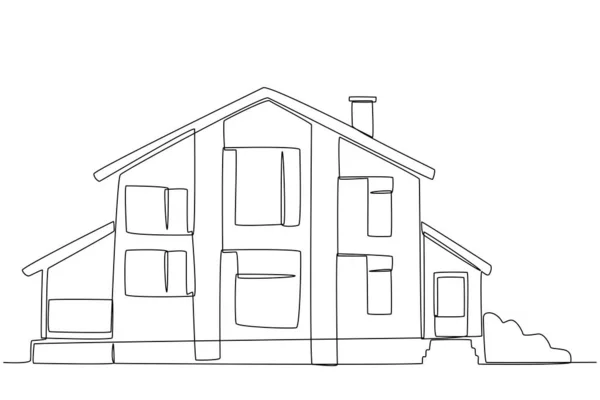 Ein Dreistöckiges Haus Mit Bäumen Einzeilige Illustration — Stockvektor