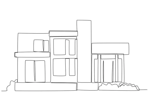 Egy Háromszintes Ház Fákkal Egy Soros Illusztráció Elhelyezése — Stock Vector