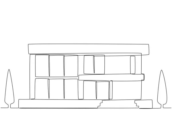 Una Casa Tre Piani Con Alberi Alloggiamento Una Riga Illustrazione — Vettoriale Stock