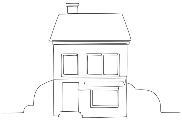 Una Casa Tres Pisos Con Árboles Vivienda Ilustración Una Línea — Archivo Imágenes Vectoriales