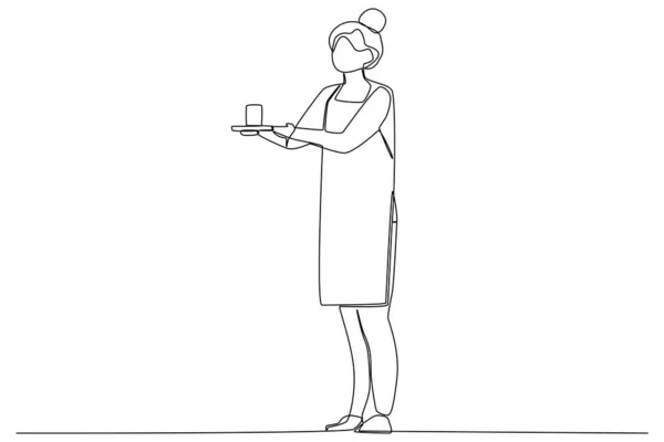 Una Mujer Entrega Café Cafetería Actividad Una Línea Dibujo — Vector de stock