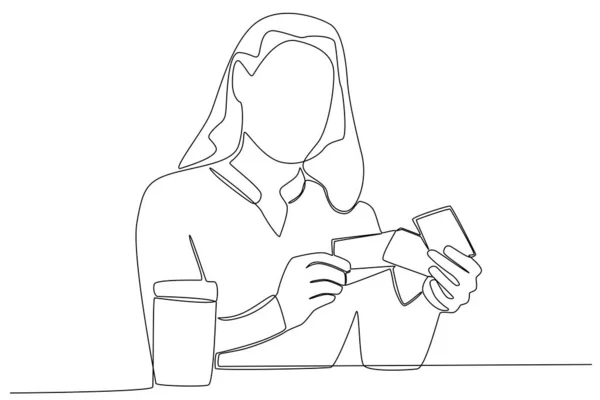 Μια Γυναίκα Που Παίζει Χαρτιά Στην Καφετέρια Δραστηριότητα Καφετέριας Μία — Διανυσματικό Αρχείο