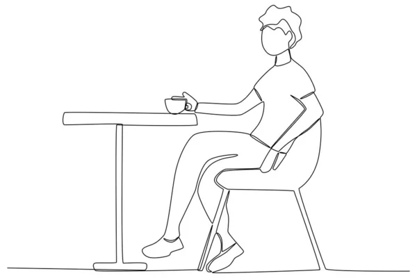 Man Sitting Cafe Coffee Shop Activity One Line Drawing — Stock Vector