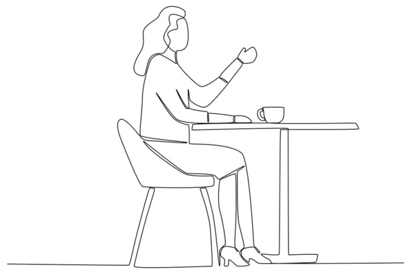 一位女士向侍者要了另一份菜单 咖啡店活动一线图 — 图库矢量图片