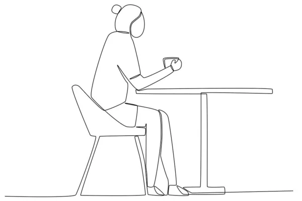 一个女人拿着一杯咖啡 咖啡店活动一线图 — 图库矢量图片