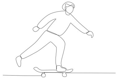 İnsan kaykay yapmayı öğreniyor. Kaykay tekli çizim