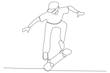 İnsan kaykay yapmayı öğreniyor. Kaykay tekli çizim