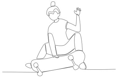 İnsan kaykay yapmayı öğreniyor. Kaykay tekli çizim