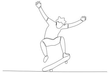İnsan kaykay yapmayı öğreniyor. Kaykay tekli çizim