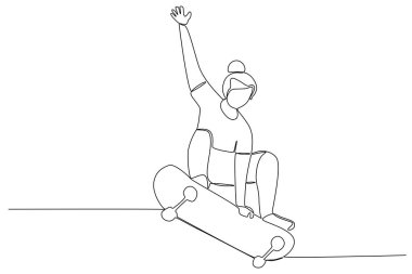 İnsan kaykay yapmayı öğreniyor. Kaykay tekli çizim