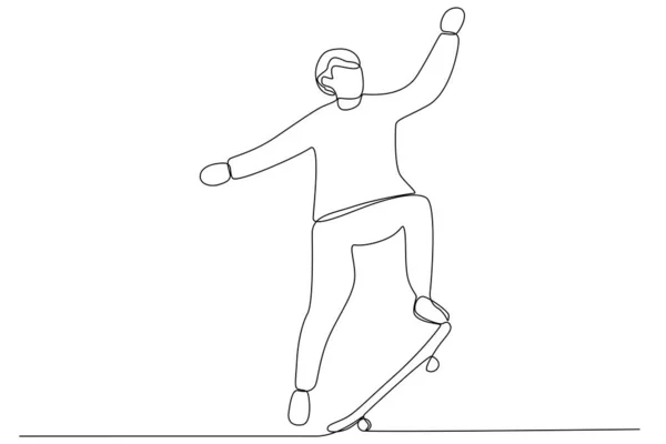 Man Lär Sig Att Åka Skateboard Enlineskiss För Skateboard — Stock vektor