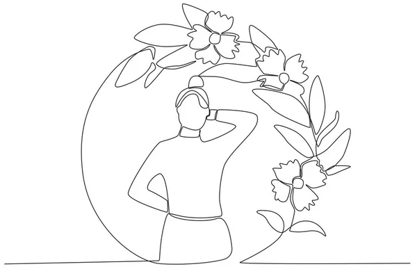Çiçek Çemberi Çerçevesinde Poz Veren Bir Kadın Çiçeksel Çerçeve Bir — Stok Vektör