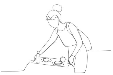 Bir anne çocuğunun okula gitmesi için öğle yemeği hazırlar. Okulda öğle yemeği çizimleri.