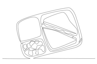 Bir anne çocuğunun okula gitmesi için öğle yemeği hazırlar. Okulda öğle yemeği çizimleri.