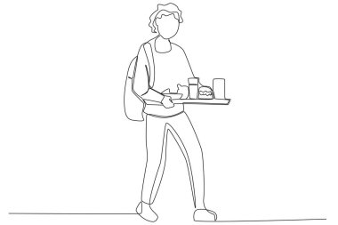 Bir anne çocuğunun okula gitmesi için öğle yemeği hazırlar. Okulda öğle yemeği çizimleri.