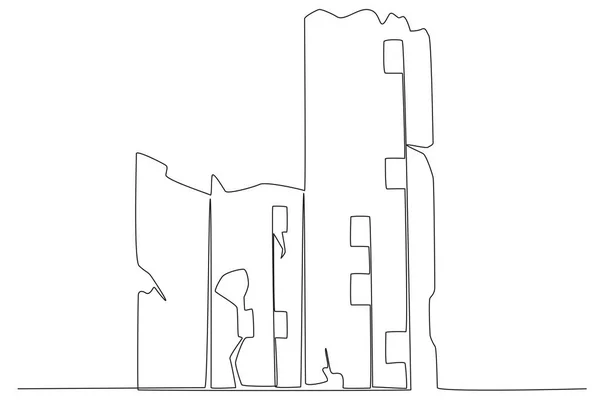 Высокие Здания Сильно Повреждены Однострочный Рисунок Землетрясения — стоковый вектор