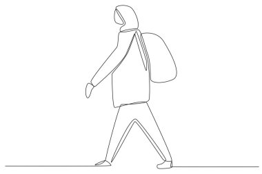 Ülkelerinden kaçan bir adam. Mülteci çizimi