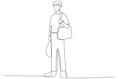 Ülkelerinden kaçan bir adam. Mülteci çizimi