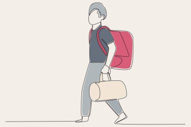 Ülkelerinden kaçan bir adam. Mülteci çizimi