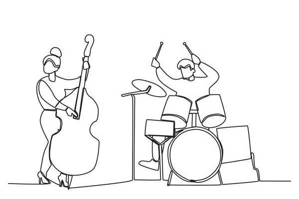 一群男孩子在演奏一个乐队 音乐乐队单行作画 — 图库矢量图片
