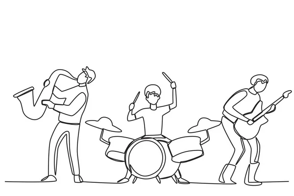 Група Хлопчиків Грає Музичний Гурт Музичний Гурт Однорядковий Малюнок — стоковий вектор